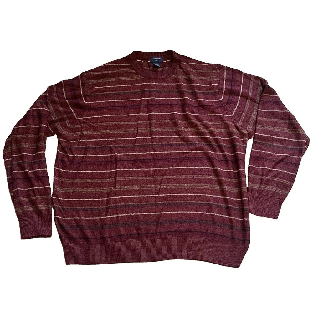 Dockers Sweater Mens 3XL Red Striped Knit Crewneck Pullover Grandpa Top